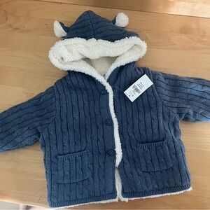 GAP Baby Hooded Knit Sweater with Sherpa Lining 3-6 mos